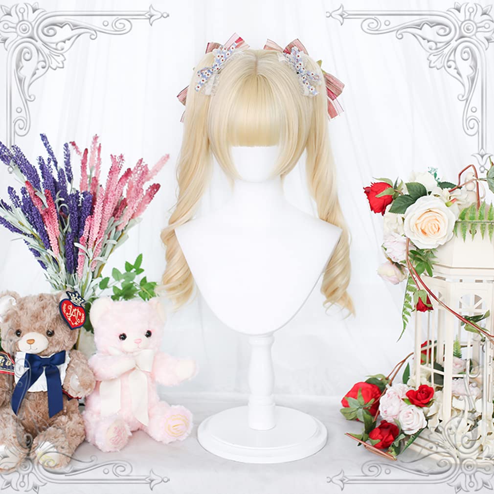 Lolita Harajuku GAL Twin Disguise Costume Cosplay Wig Wig, Style, Style, Blonde, Tail, Curly, Long, Heat-Resistant, Wig, Accessory, Party, Festival,