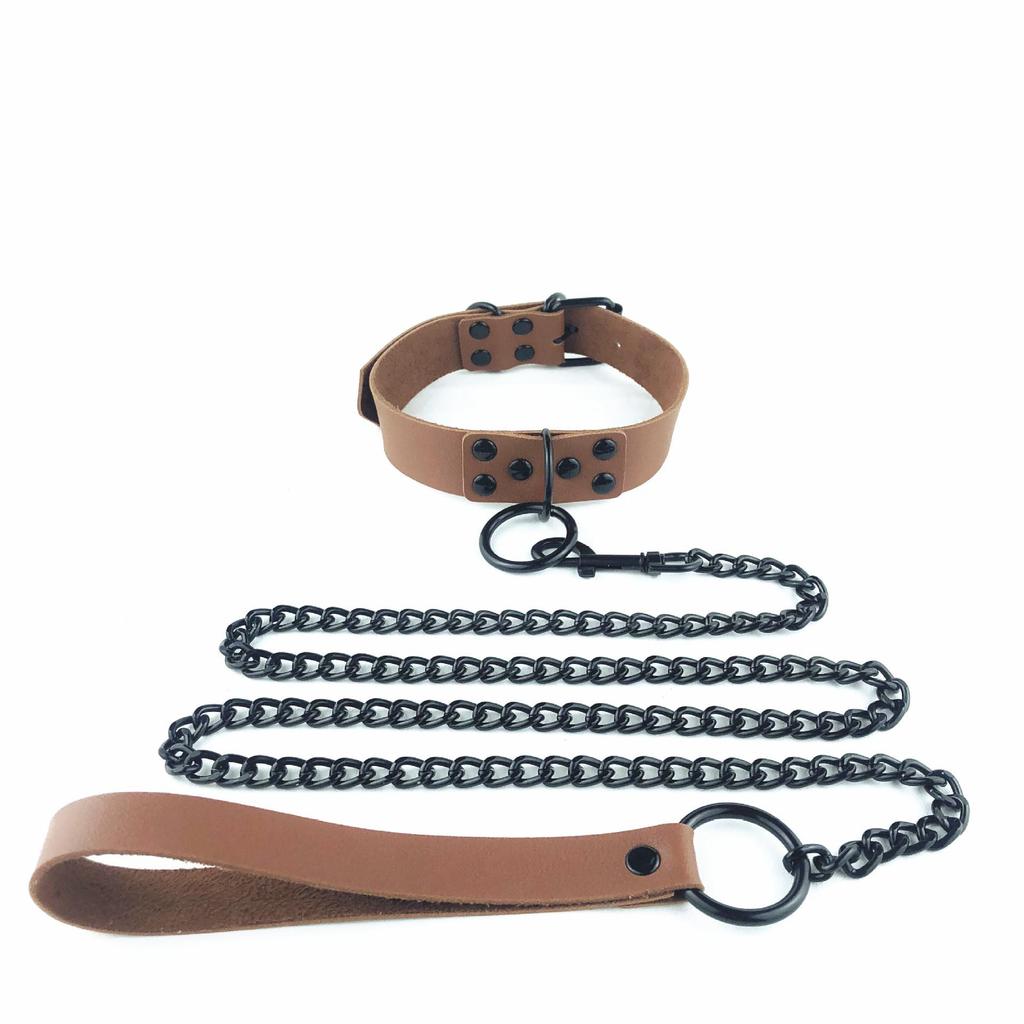 Gothic PU Leather Collar with Chain Leash - Cosplay & Nightclub Necklace