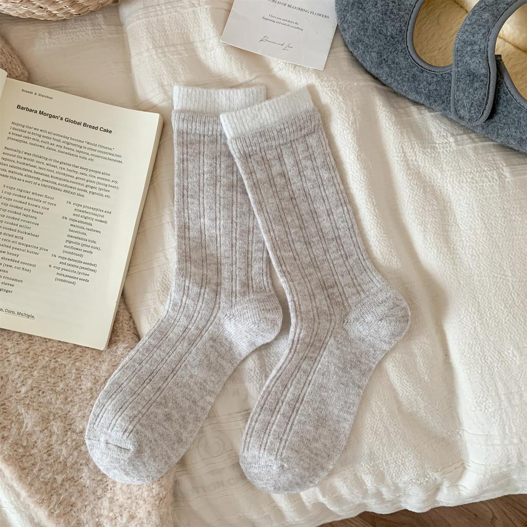 Socks Wool Simple And Versatile Korean Boneless Socks Medium Tube Socks Color Matching Double Screw Stacking Socks