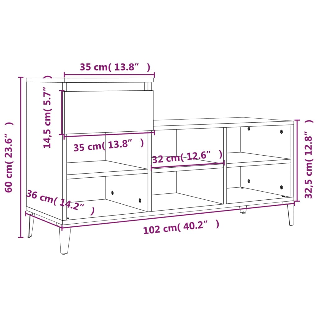 Shoe Rack Sonoma Oak 102 X 36 X 60 Cm Particleboard