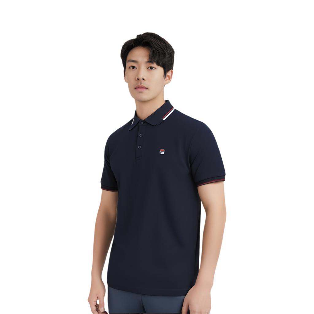 FILA Athletics Tennis Comfortable Versatile Embroidered Logo Design Sports Tennis Striped Breathable Short Sleeve Polo Shirt A11M523146F-NV