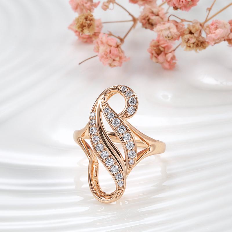 Rose Gold Color Bride Big Rings Fashion Natural Zircon Flowers Accessories High Quality Women Daily Fine Jewelry