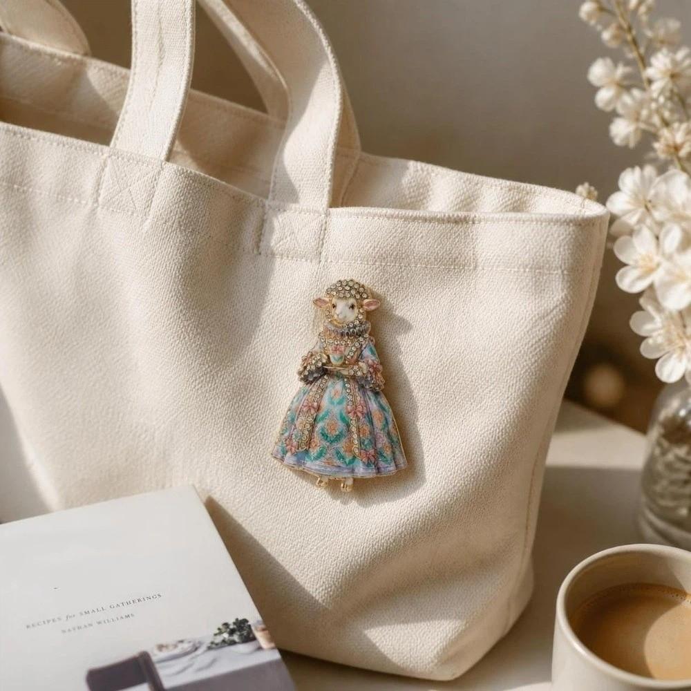 Enamel Court Sheep Brooch Floral Animal Lapel Pin Elegant Lamb Brooch Pin Women