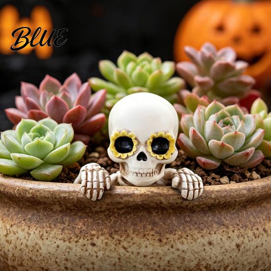 Cool Plant Decorations Skeleton Flower Pot Hugger Resin Skull Planter Statue with Eyes Mini Funny Garden Statues Flowerpot Ornament for Halloween