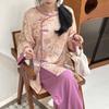 Spring/Summer new cotton silk new Chinese floral print pajamas, women's frog button loungewear, cotton silk set, vintage national style