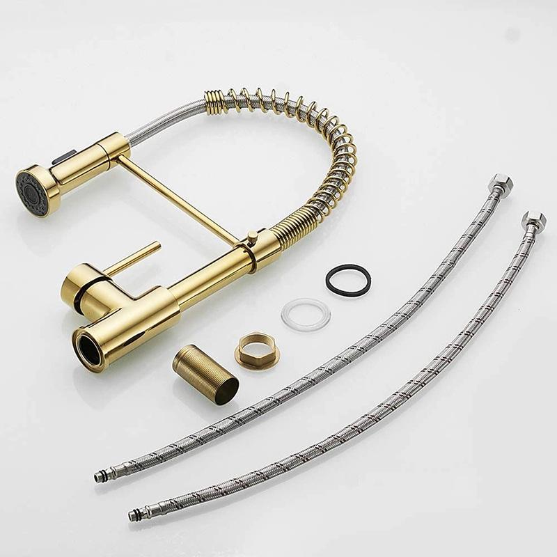 Pull Out Kitchen Sink Faucet Stream Sprayer Kitchen Gourmet Faucet Rotatable Basin Mixer Tap Hot Cold Crane Brass Black Gold