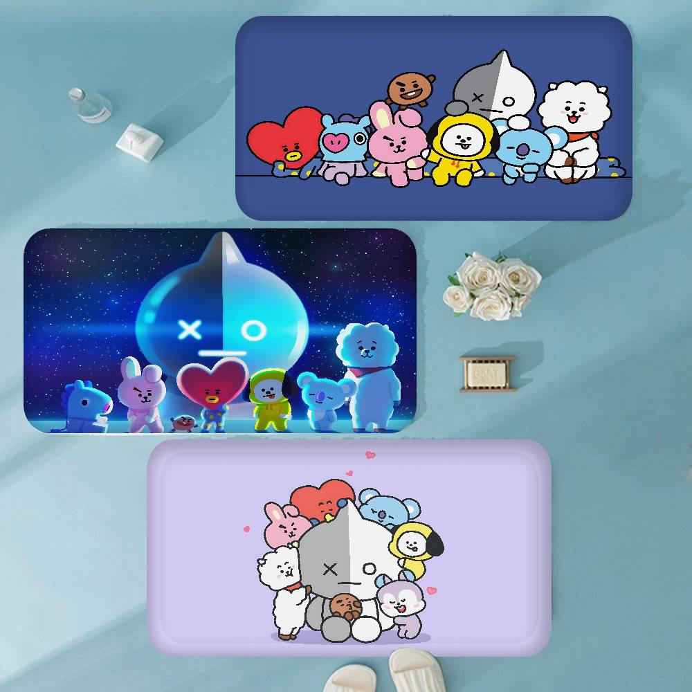 Cute B-b-bt21-es Bathroom Mat Anti-slip Absorb Water Long Strip Cushion Bedroon Mat Welcome Doormat