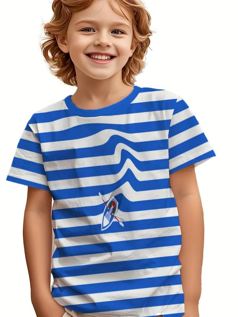 Children's Clothing Solid Color Stripes 3D Print Casual Vintage Short Sleeved T-Shirt Summer Round Neck T-Shirts for Children