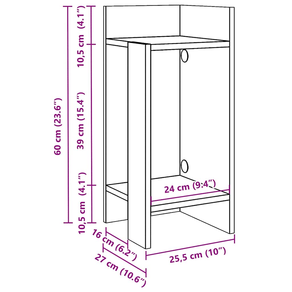 Side Table with Shelf Grey Sonoma 25.5 x 27 x 60 cm