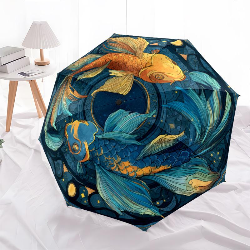 Starfish Pattern, Automatic Folding Umbrella, Portable and Foldable Design, 8 Ribs, a Christmas or Birthday Gift.