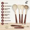 LMETJMA Silicone Kitchen Utensil Set 10 Pcs Cooking Utensil with Utensils Holder Wooden Pattern Handles Nonstick Cookware JT264