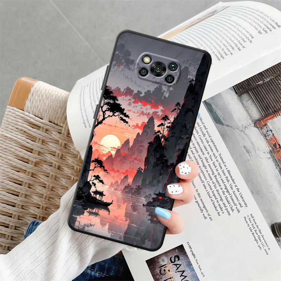 

Чернильная Печать Японский Пейзаж Гора Чехол для Xiaomi Poco F8 M3 M4 M7 Pro F1 C50 C75 X3 X4 X5 X7 Pro C61 F3 C71 M5 Funda Poco F7 Pro