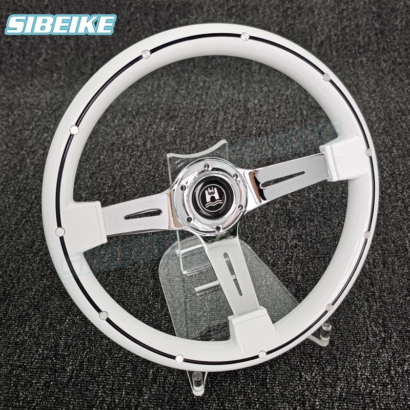 JDM Klasický bílý ABS volant Univerzální hluboký závodní sportovní volant s nýty