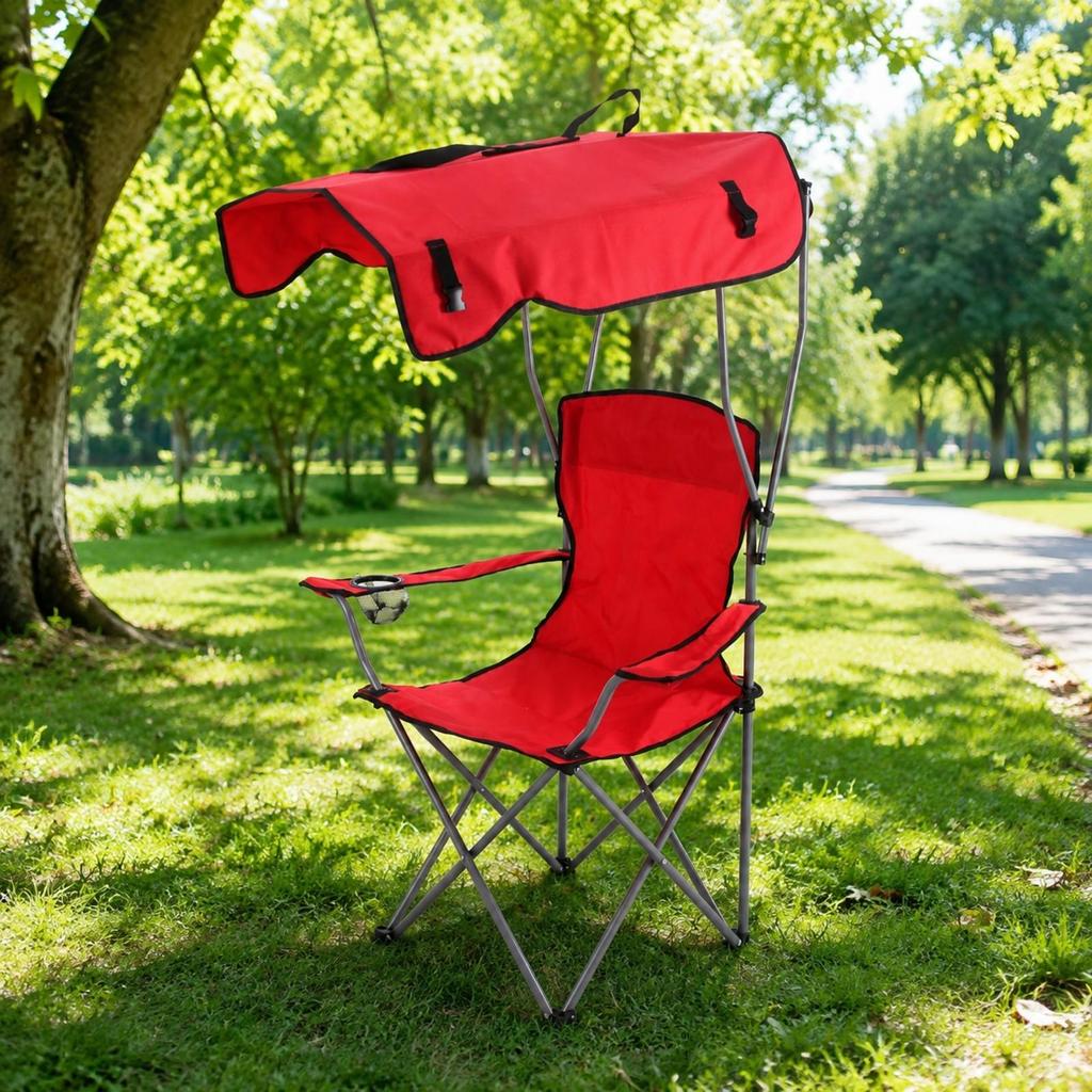 Folding Camping Chair with Canopy Foldable Carry Bag Portable for Beach Outings,