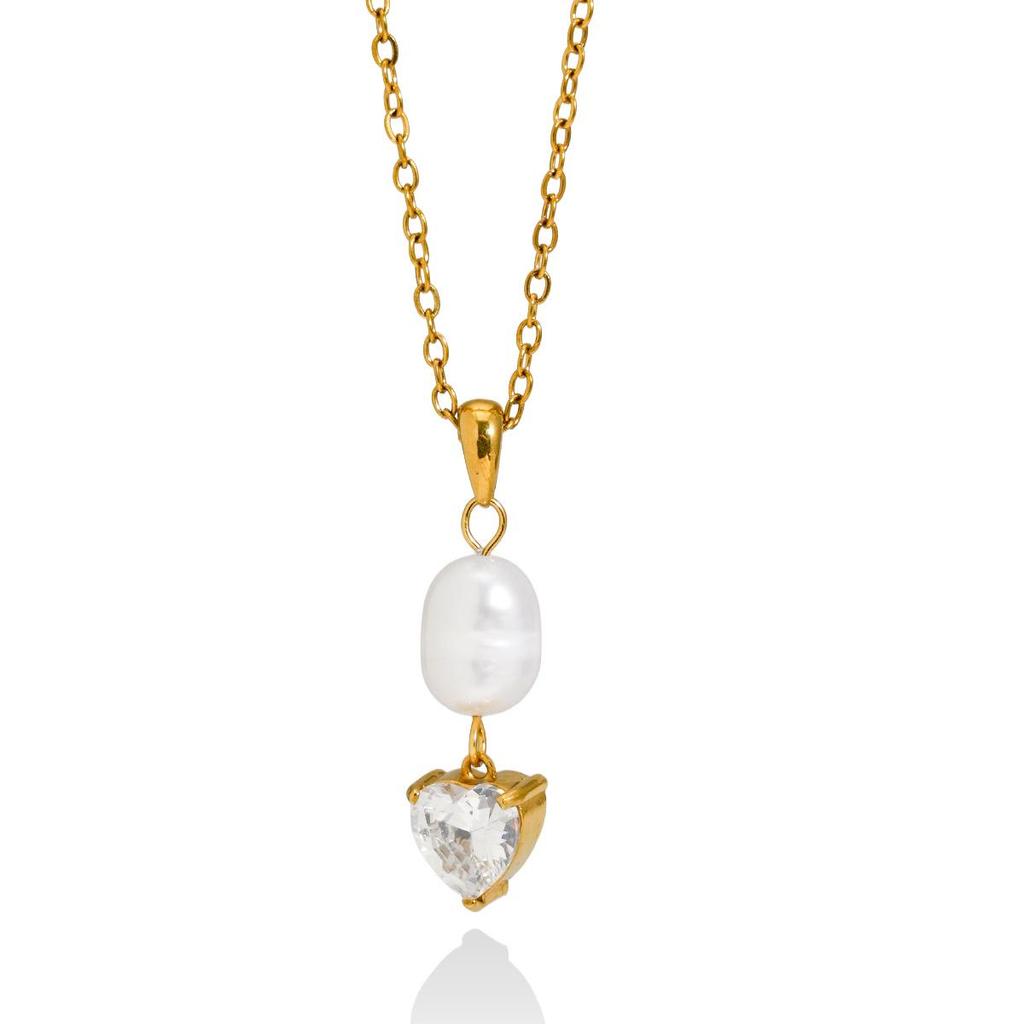 European & American High-End Y-Shaped Zirconia Necklace with Natural Pearl & Stainless Steel for Women