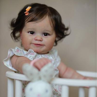 60 Cm Big Size Reborn Baby Girl Dolls Maddie Cute Chubby Smiling Bebe Newborn Doll Soft Cloth Body Realistic Emulation Dolls for Kids Bedtime Play Toy