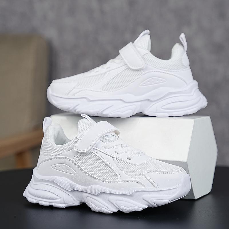 Kids' Spring Sports Shoes: Non-Slip Soft Sole Running Sneakers, White Leather, Casual Fashion for Boys & Girls