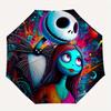 1 Auto Open Jack Skellington, Sally Themed Colorful 8 rib Portable Umbrella for Men and Women, A Compact Commuting Companion Suitable for Da