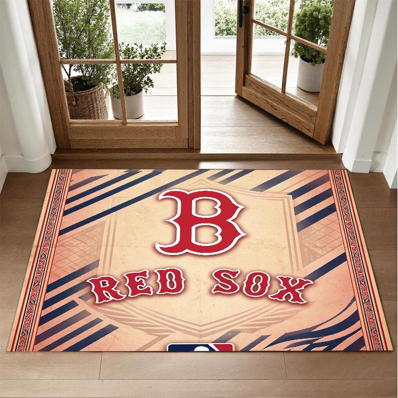 Boston Red Sox Design Crystal Velvet Rug Soft Decorative Mat for Bedroom Entrance