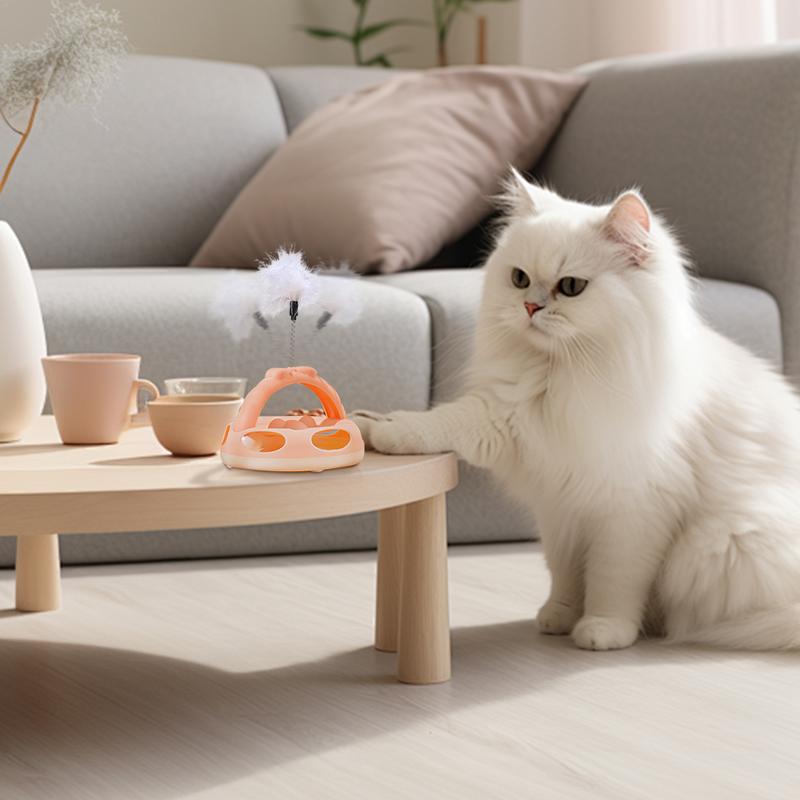 Katzen-Interaktionsspielzeug Puzzle Drehteller für Katze Kätzchen Jagdball mit Federn zur mentalen Stimulation Linderung von Langeweile Training