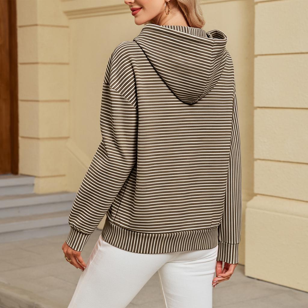 Women's Striped Long Sleeve Hoodie Casual Loose Fit with Pocket Pullover Top