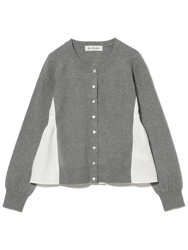 Ray Beams Women's L/S Knit Cardigan with Mixed Material, Gray, One Size