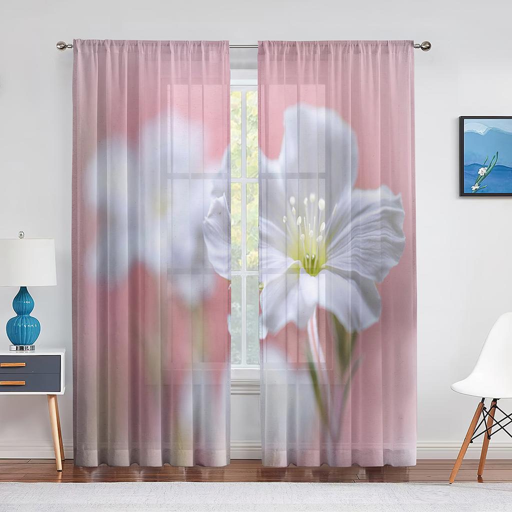Vår Vackra Vita Blommor Blommig Skir Voile Gardiner för Sovrum Vardagsrum Kök Dekor Chiffong Tyll Fönstergardin