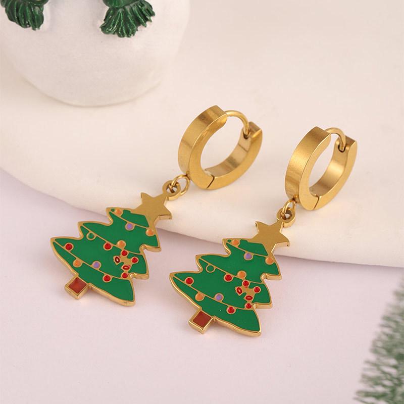 Charming Cartoon Christmas Tree & Reindeer Santa Pendant Earrings - Stainless Steel