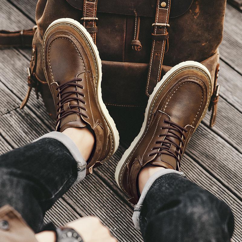 Men's Retro High-Top Leather Martin Boots - Winter Warmth, Thick Sole, Height Increasing, British Style for Autumn Trend.