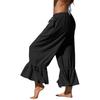 Women's Linen Wide Leg Pants Casual Cropped Crinkle Design with Drawstring Waist and Loose Fit Ruffled Hem Trousers for Everyday Wear