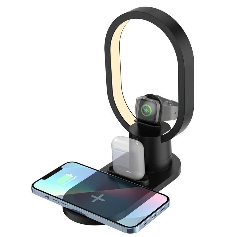 4-in-1 Wireless Charger & Night Light Stand (15W, Multifunctional, Desktop)