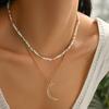 Retro Fashion Versatile Rhinestone Moon Necklace, European and American Rice Bead Necklace Casual Double-layered Wear Autumn and Winter Necklace Women
