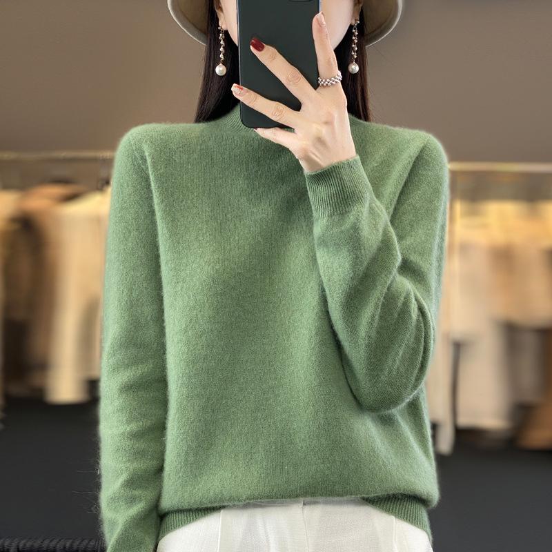 Autumn and Winter Women's Half-high Neck Knitted Sweater Loose Thin Bottoming Shirt