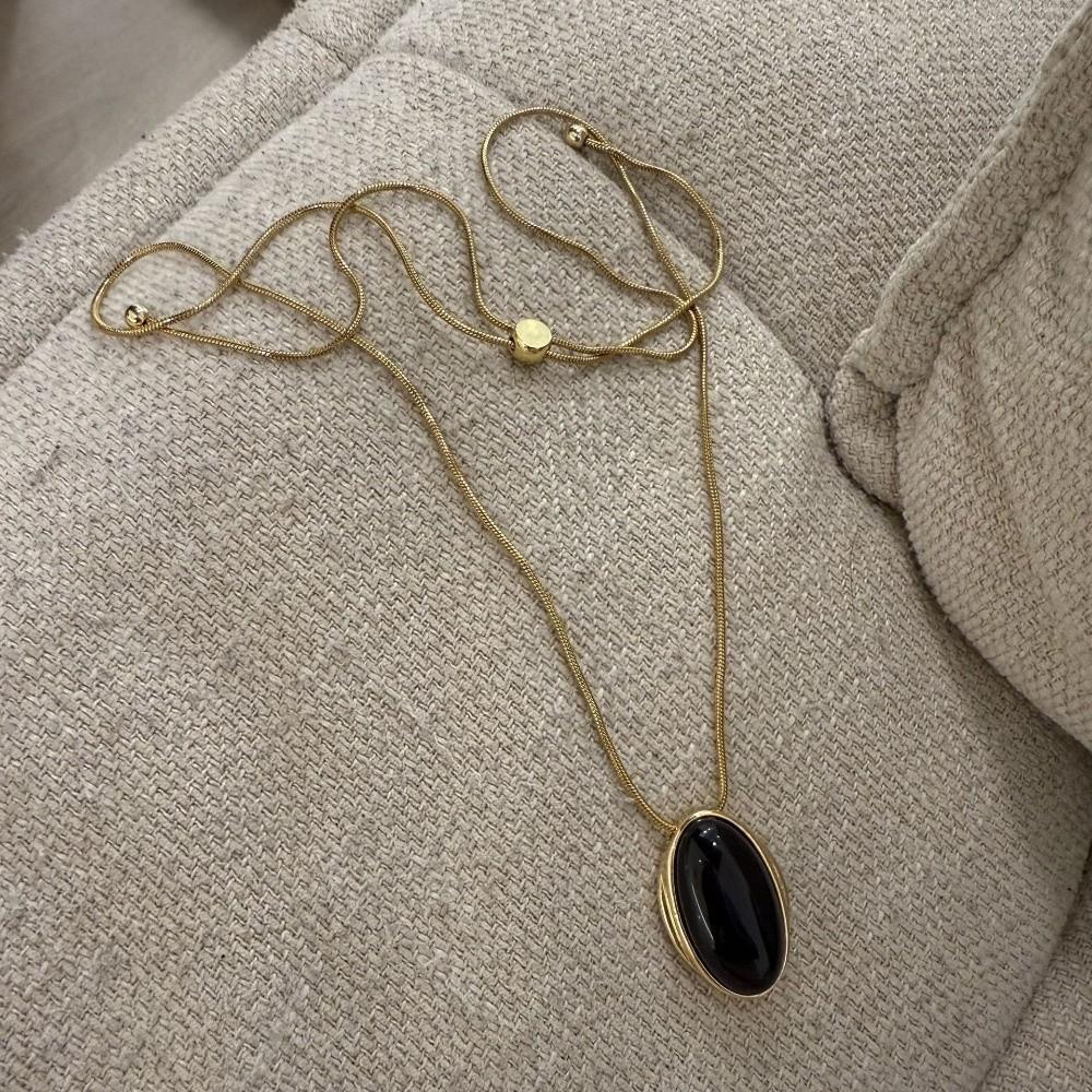 Retro Necklace for Women Advanced Stone Pendant Necklace Trendy Sweater Chain  Clothing Accessories