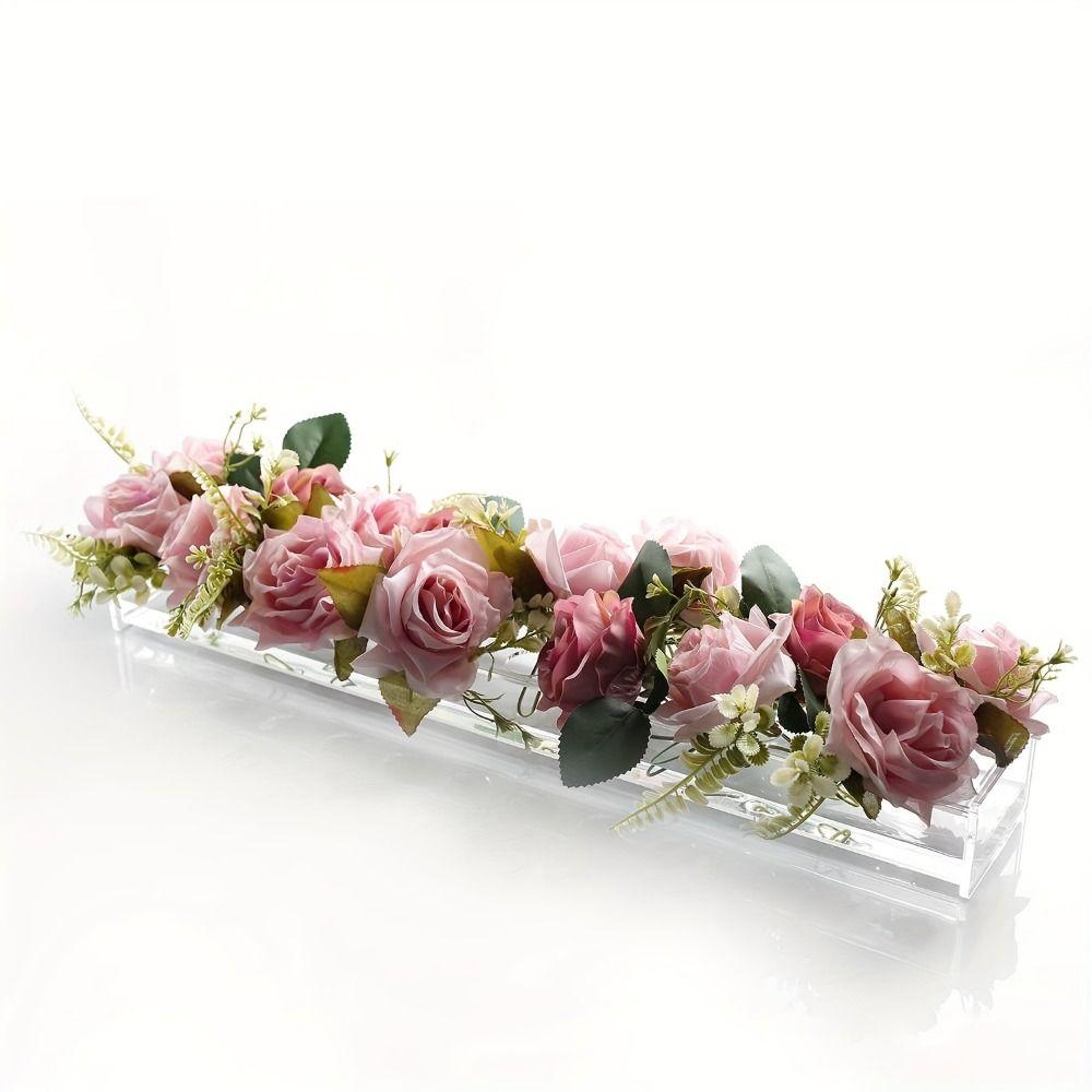 Transparent Clear Acrylic Flower Vase Leak-Proof Hydroponic Flower Pot  Dining Table Decorative