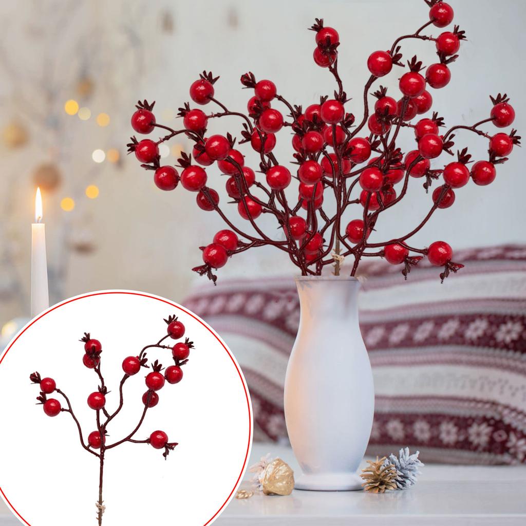 Artificial Red Berries Stems, Berry Picked Holly Berries For Christmas Tree Christmas Wreath Decoration Flower Arrangement, Halloween Festiva