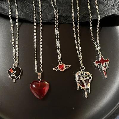 Punk Vintage Snake Chain Metal Ins Style Gothic Aesthetic Pendant Unisex Red Love Heart Cross