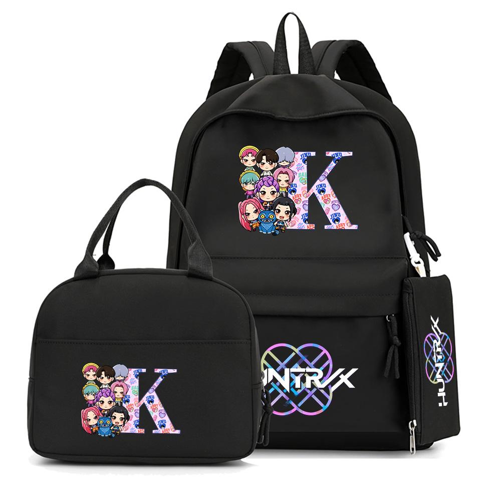 4Pcs/set 26 English Letter K-Pop Printed Backpack with Handbag Pencil Case for Teenager Student Boy Girl Schoolbag Bookbag Large Capacity Travel Bag