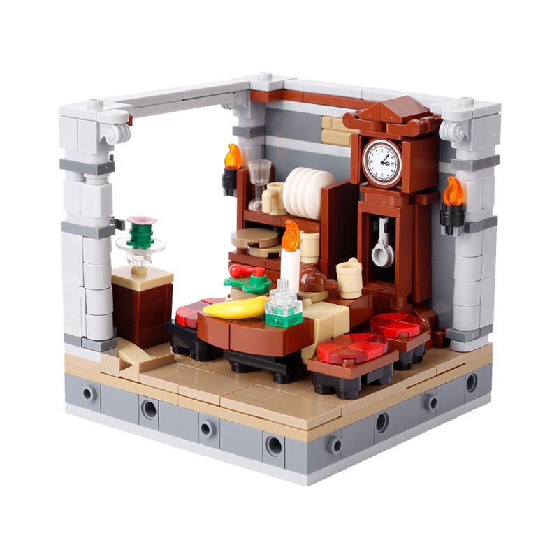 MOC Medieval Furniture Pharmacist Wine Barrel Bar Scrolls Cabinet Building Blocks Piano Bookshelf Paper Map Bedrooms Bricks Toys