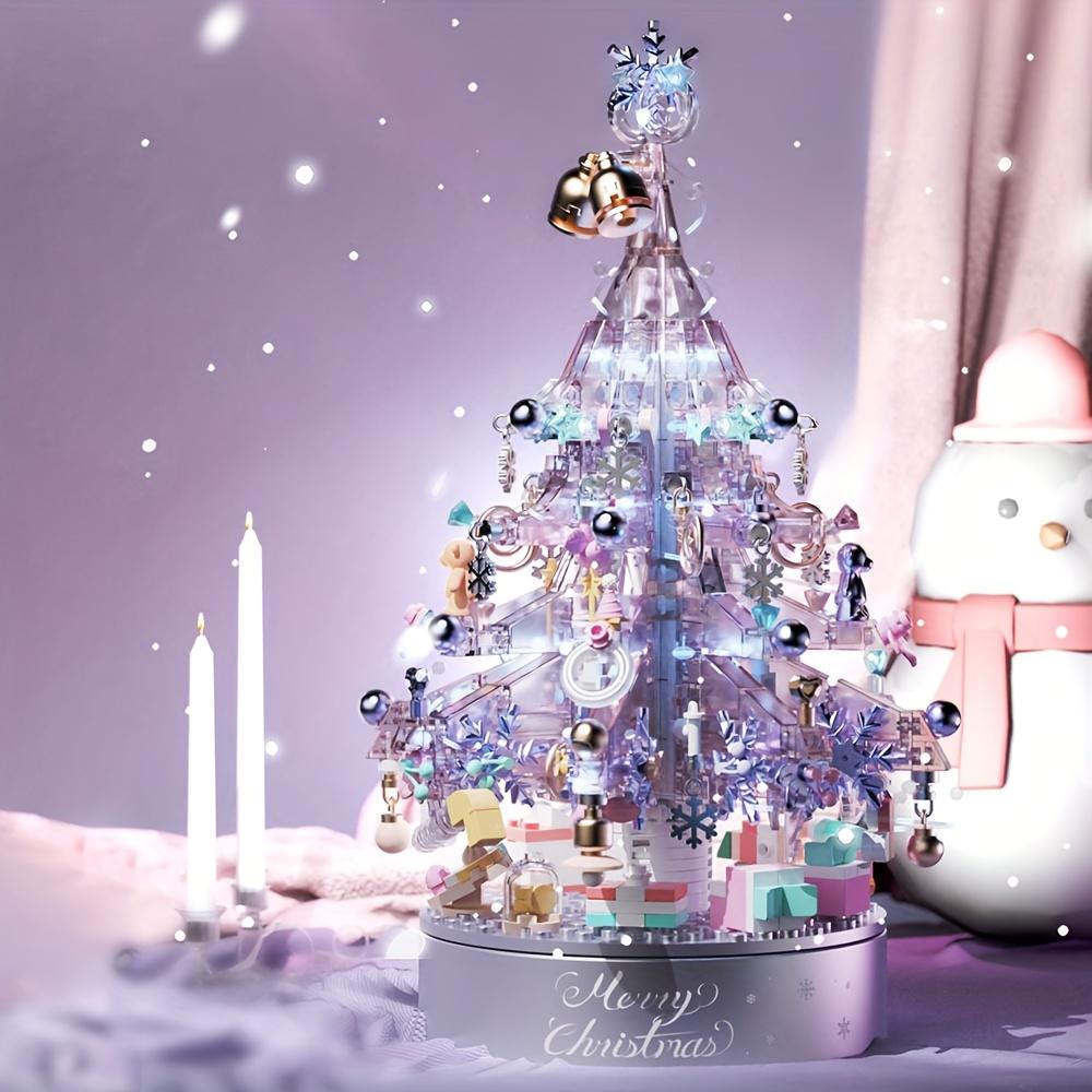 Purple Christmas Tree Music Box Building Blocks with Lights and Gift Bag Toys Adult Home Decoration Gift