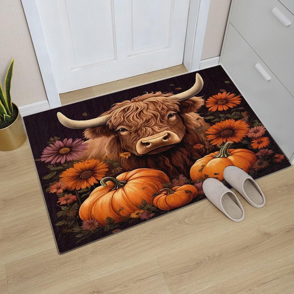 Alfombra de Cocina con Estampado de Vaca de las Tierras Altas para Sala de Estar, Comedor, Lavadero, Suelo de Baño, Balcón, Pasillo, Felpudo Antideslizante