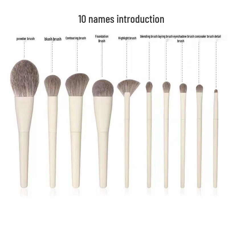 10-Piece Soft Synthetic Makeup Brush Set: Includes Powder & Highlight Brushes, Portable & Versatile.