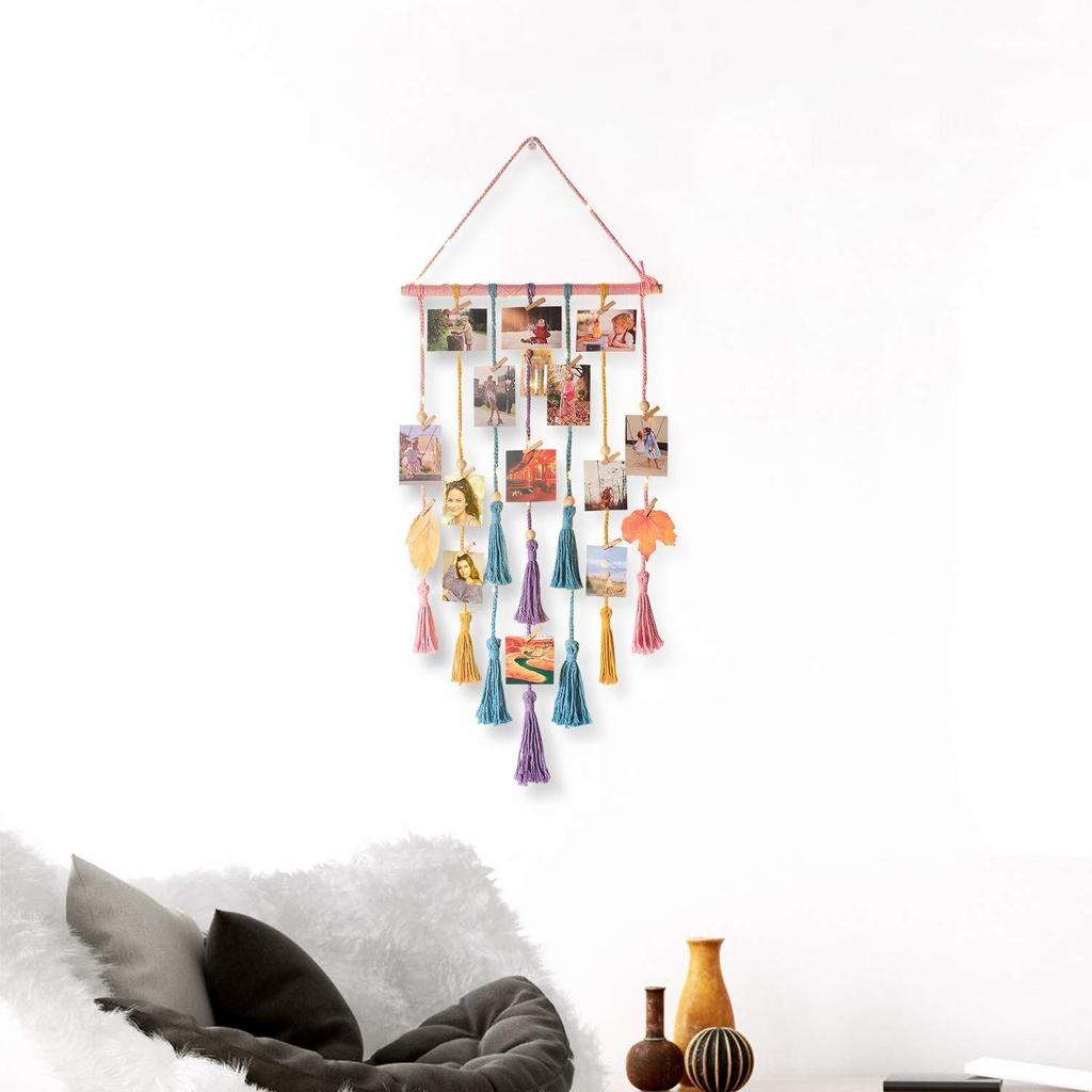 Bohemian Lace Wall Hanging Photo Display with Lights and Clips for Bedroom Decoration