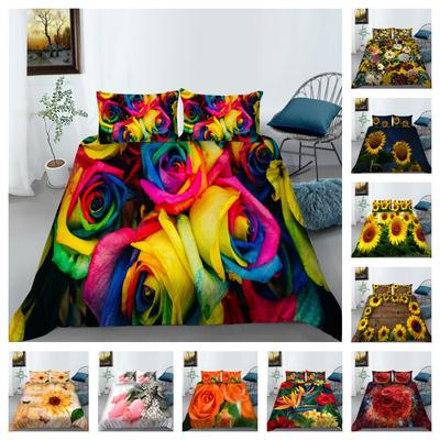 Juego de funda de cama de flores, funda de edredón creativa, ropa de cama tamaño King, Textiles para el hogar 3D, funda de edredón suave para niño, niña, mujer y hombre