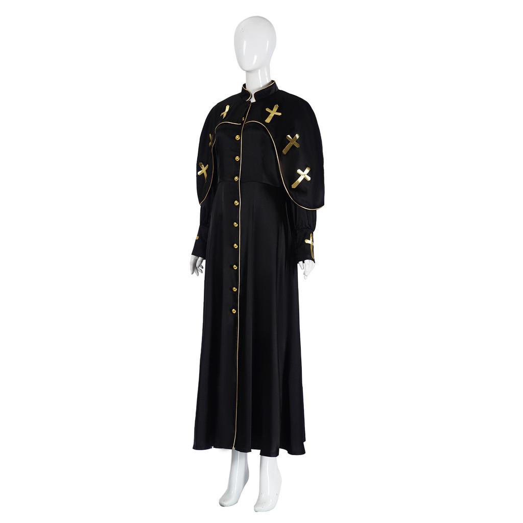 Medieval Stage Priest Cloak With Printed Design For Halloween Cosplay And Theater