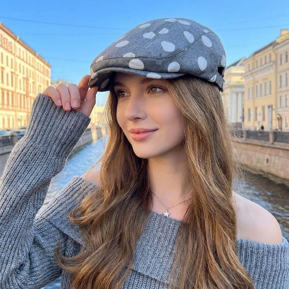 Casual Korean Style Forward Hat Polka Dot Printing Big Head Short Brim Berets Wide Brim Versatile Sun Hat Women'S Spring Autumn