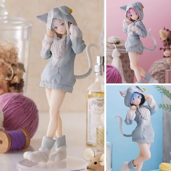 Standing Position Vivid Expression Long Tail Anime Figure Japanese Animal Ear Sweatshirt Girl Anime Doll Statue Home Decor