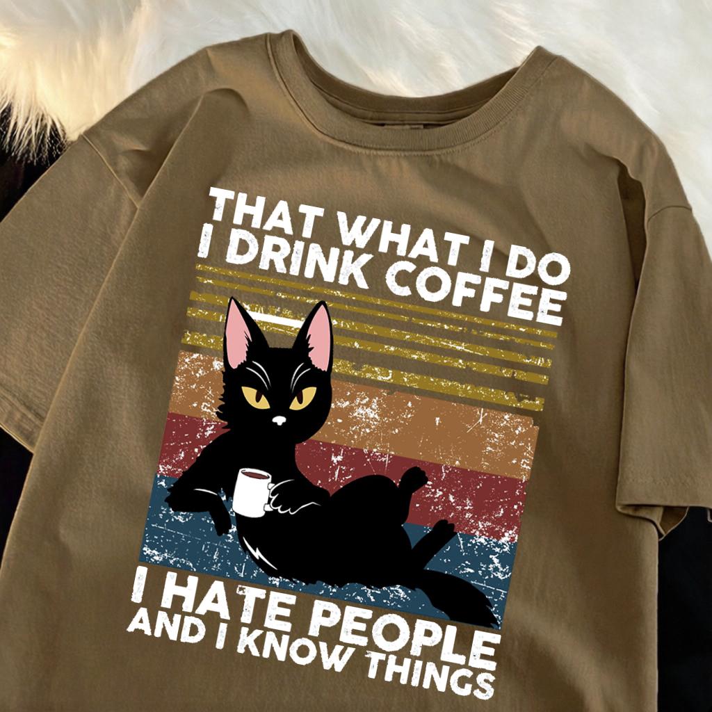 I Drink Coffee I Hate People Design Unisex T-Shirts Fashion Short Sleeve All-Match Cotton Soft Tee Summer Unisex Loose Clothing