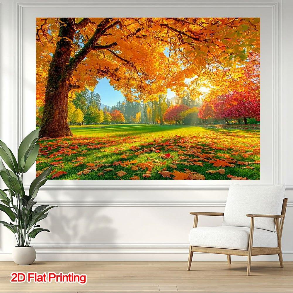 A two-dimensional plan depicting the autumn forest scenery