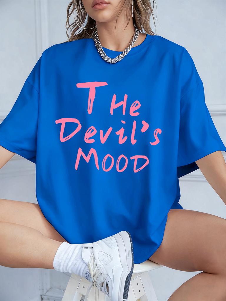 The DevilS Mood Letters Prints TShirts Women Summer Cotton Short Sleeve T Shirt ONeck Comfortable Loose Tops Casual Clothes